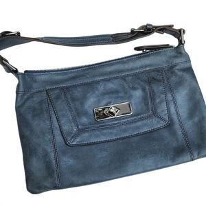 BCBG‎ MaxAzria Blue Leather Clutch Feminine Office Party Cocktail Business Woman